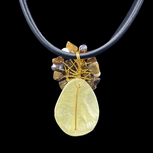 Boho Pendant Necklace Shell Stone Natural Earthy Artisan Handmade Coastal - Picture 6 of 8